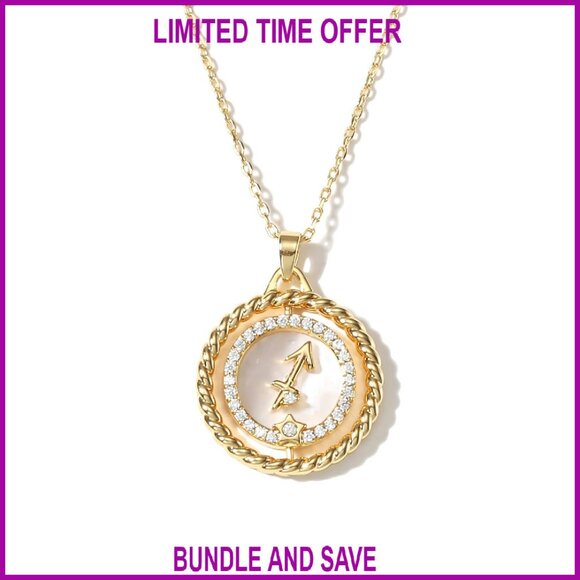 14K Gold Zodiac Necklace Rotatable Pendant 17.72